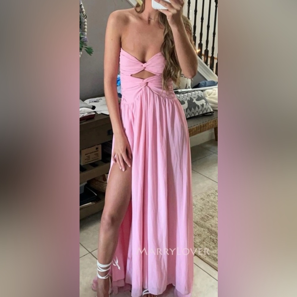 Pink Cutout Maxi Prom Dress